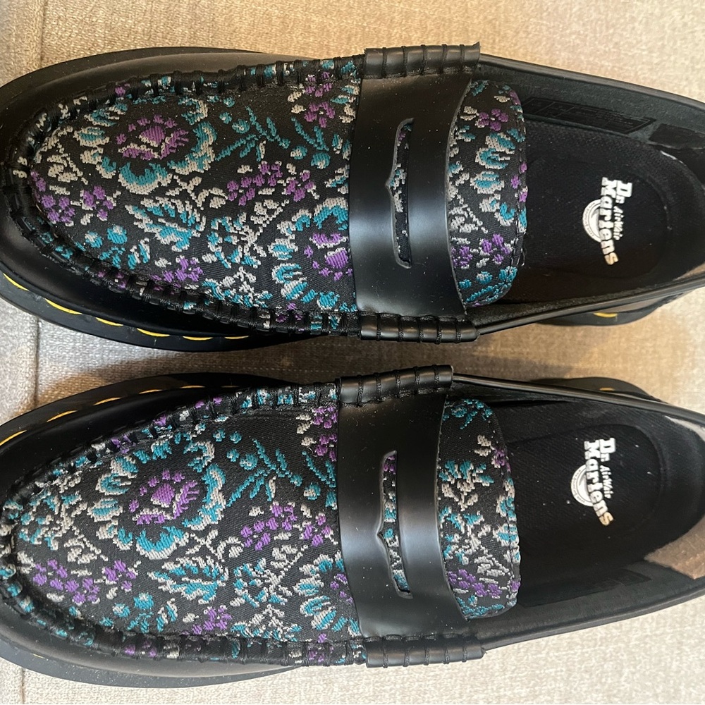 Dr. Martens Black and Purple Floral Loafers